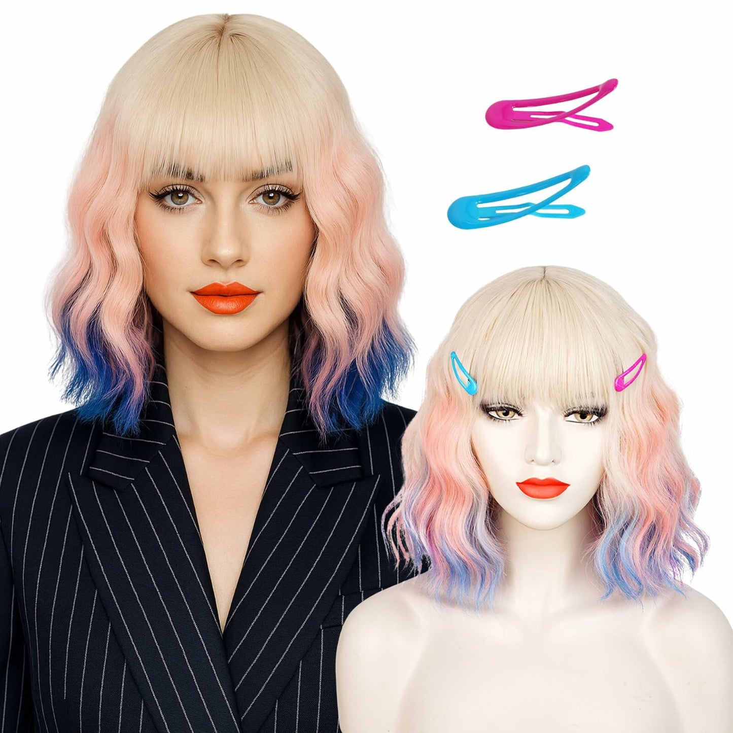 Wiggy Mermaid Black Bride Wig 17.7" Medium Long Straight Black with Bun