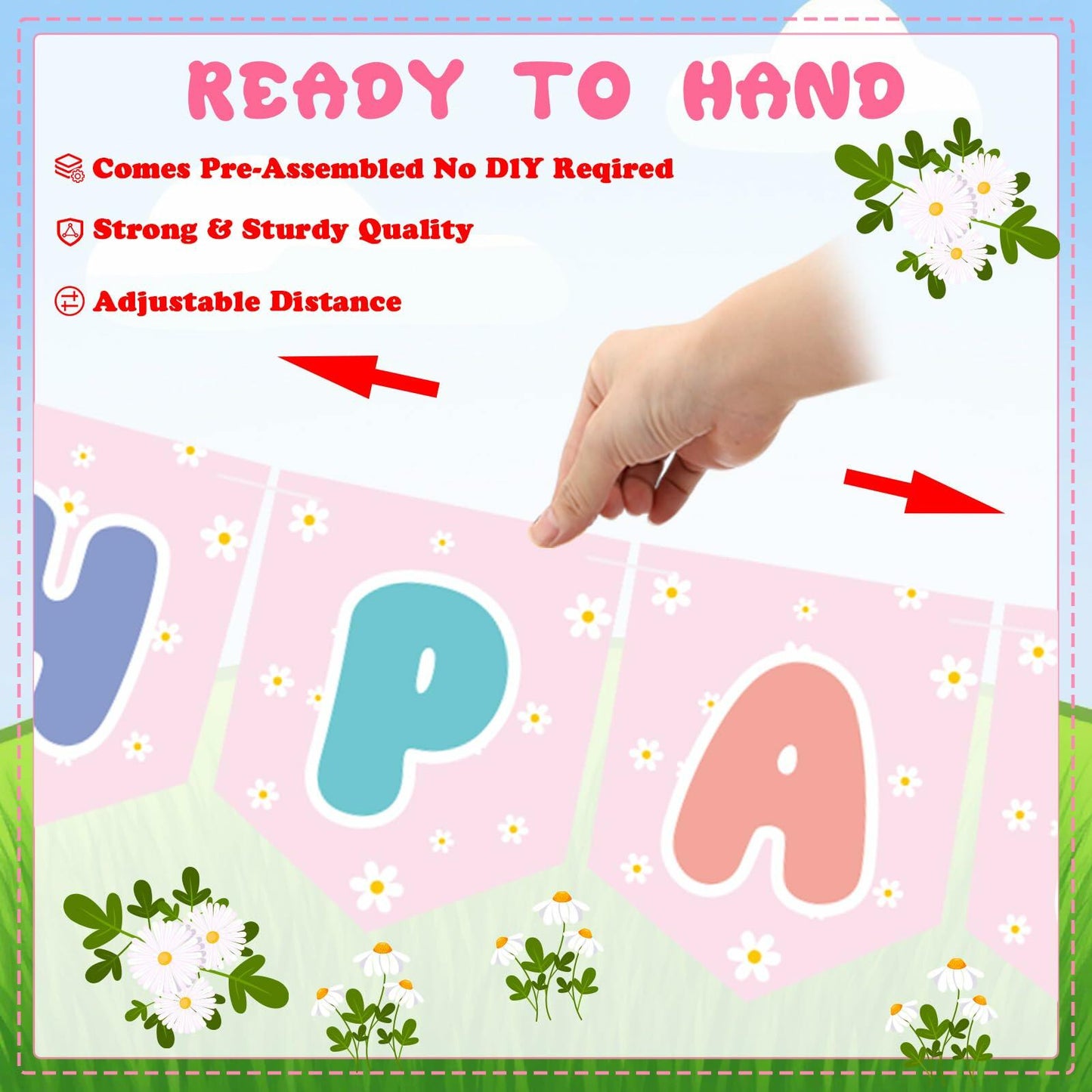 Marspark Blue Dog Birthday Banner with Daisy Flowers Pastel Colorful