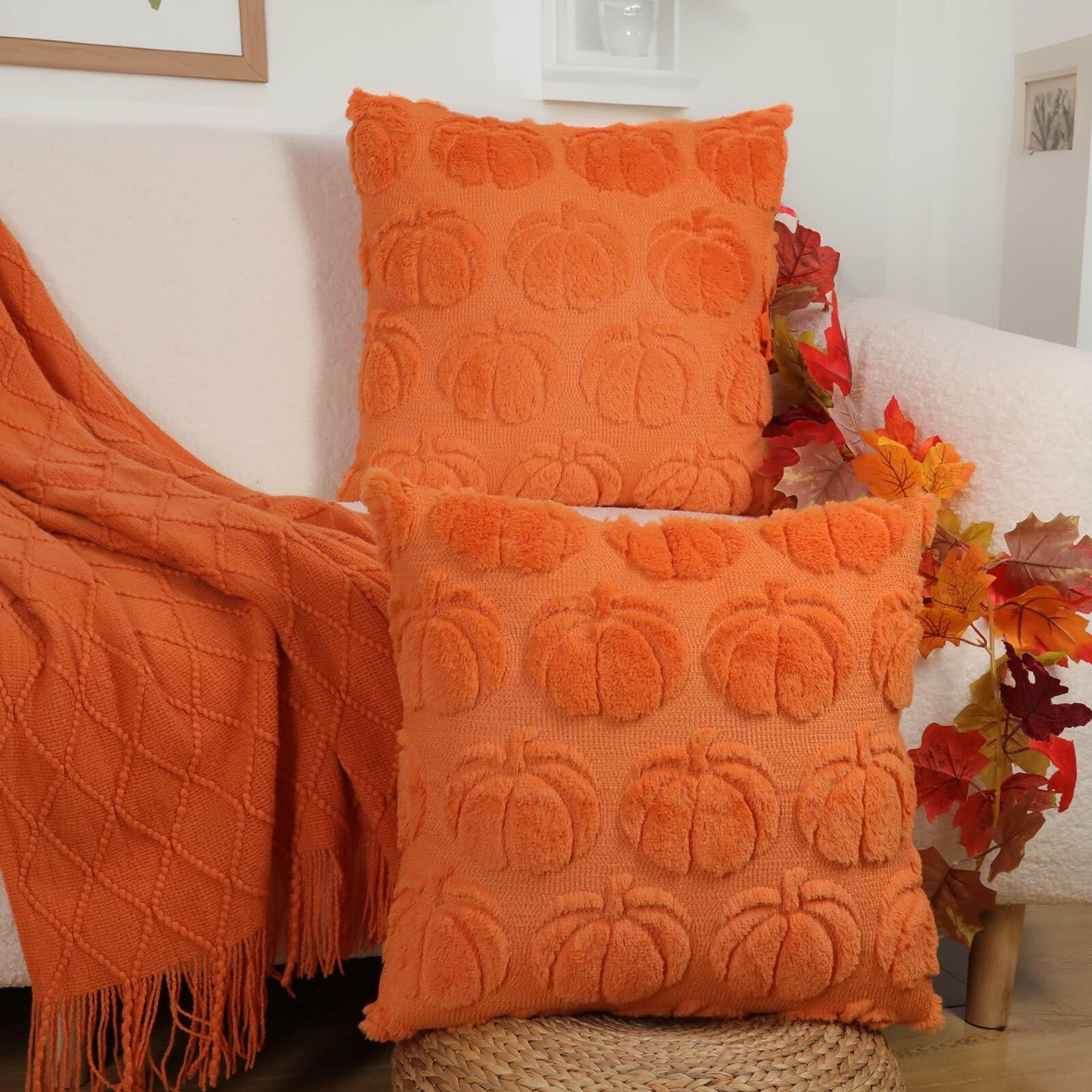 Hongsome Fall Pumpkin Decor Throw Pillow Covers 18x18in Set of 2 Orange