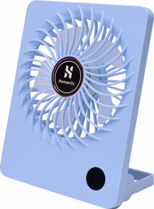 Homeritz Rechargeable Desk Fan 2000mAh Battery 180° Tilt Blue Compact