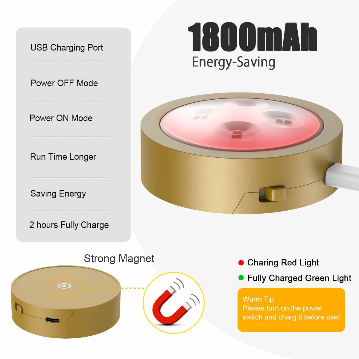 EUIOKUN Picture Lights Rechargeable Wireless Magnetic LED Wall Art Gold 2Pack