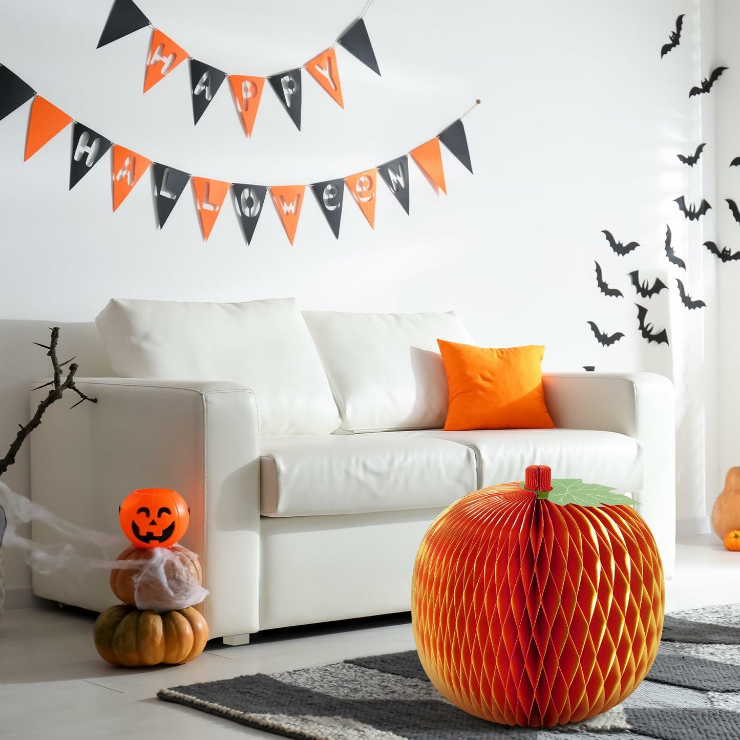 Weekgrat 20'' Giant Honeycomb Pumpkin Decoration Orange Reusable Fall Halloween