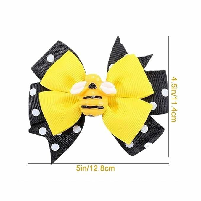 BOENBE LOVED Girls Yellow Bee Hair Clips with Ribbon Bows 2Pcs Polka Dots