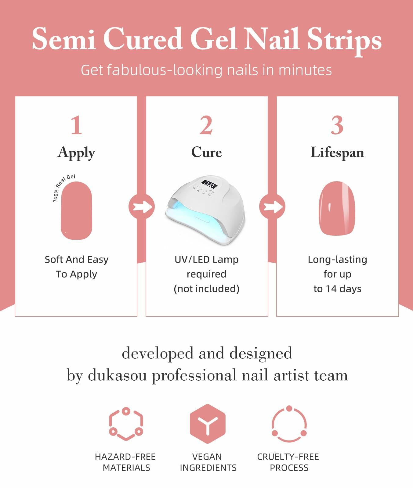 DUKASOU Semi Cured Gel Nail Strips 28 pcs Creamy White Glitter UV Light