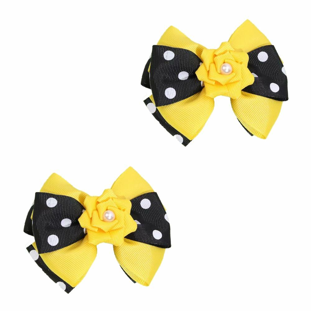 BOENBE LOVED Girls Yellow Bee Hair Clips with Ribbon Bows 2Pcs Polka Dots