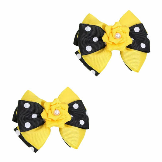 BOENBE LOVED Girls Yellow Bee Hair Clips with Ribbon Bows 2Pcs Polka Dots