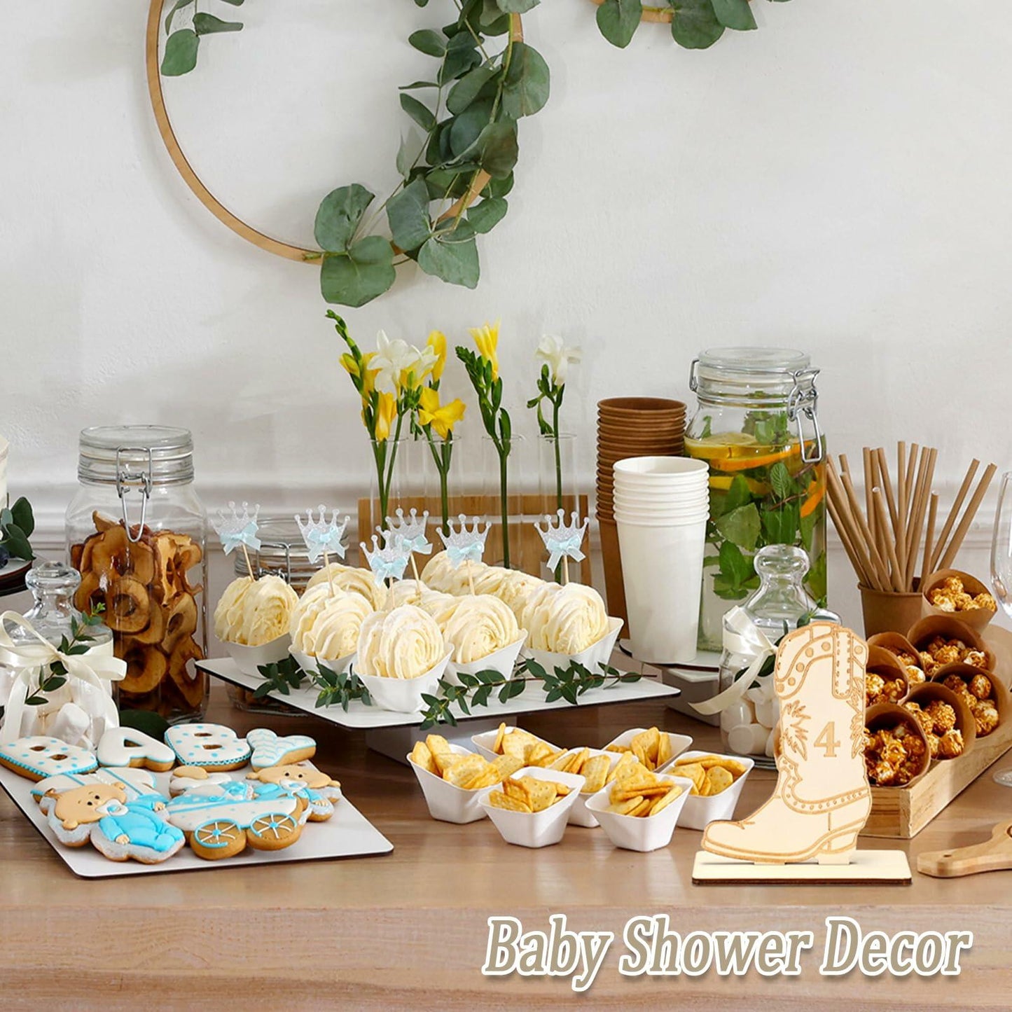 Chunful Wedding Table Numbers 1-10 Wooden Cowboy Boot with Stands Wood Color