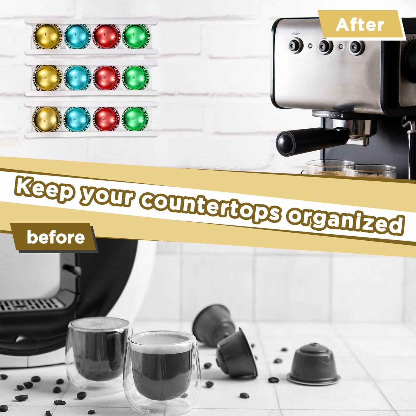 Threehoney Adhesive Coffee Pod Holder 8 Pack Holds 20 Capsules Wall Mount