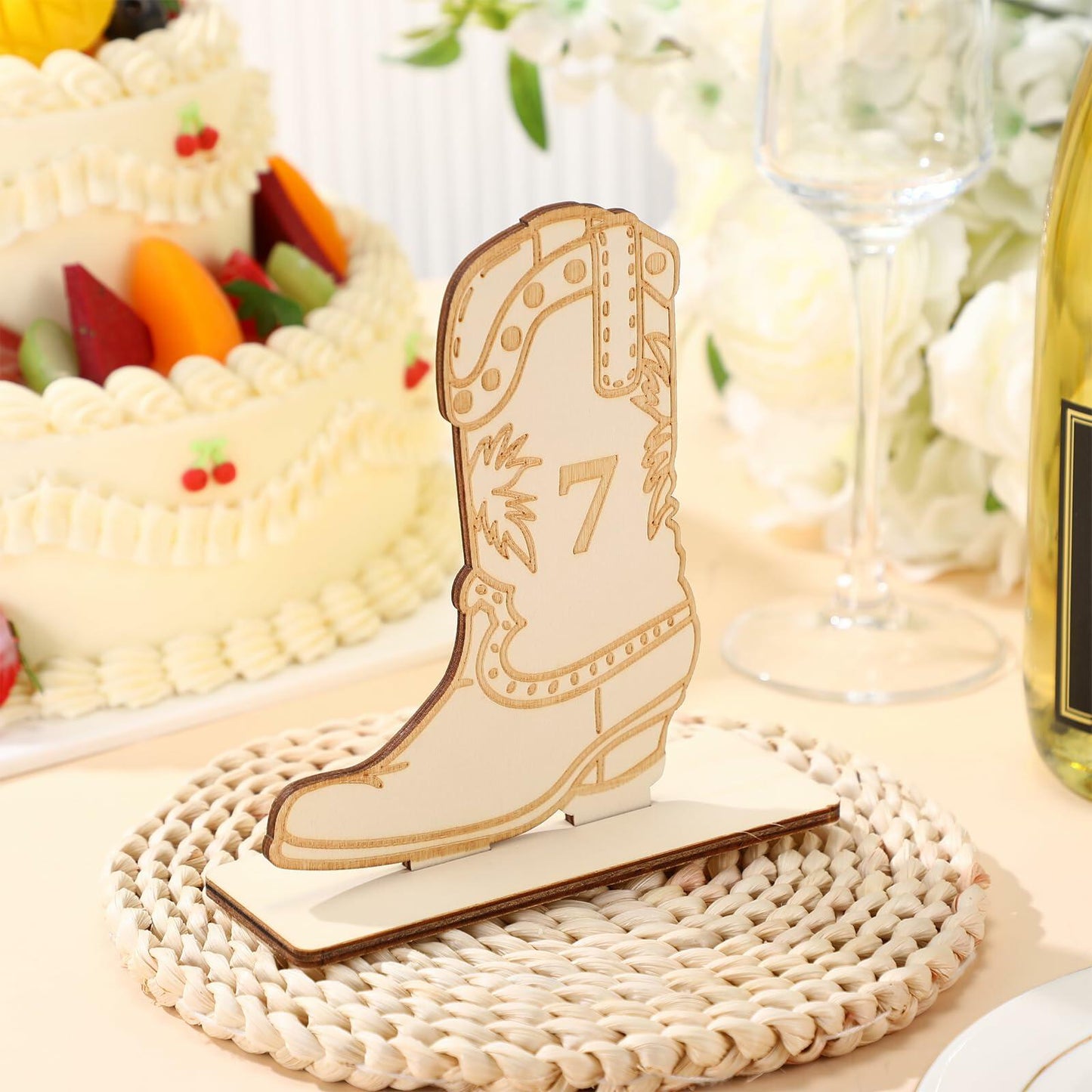 Chunful Wedding Table Numbers 1-10 Wooden Cowboy Boot with Stands Wood Color