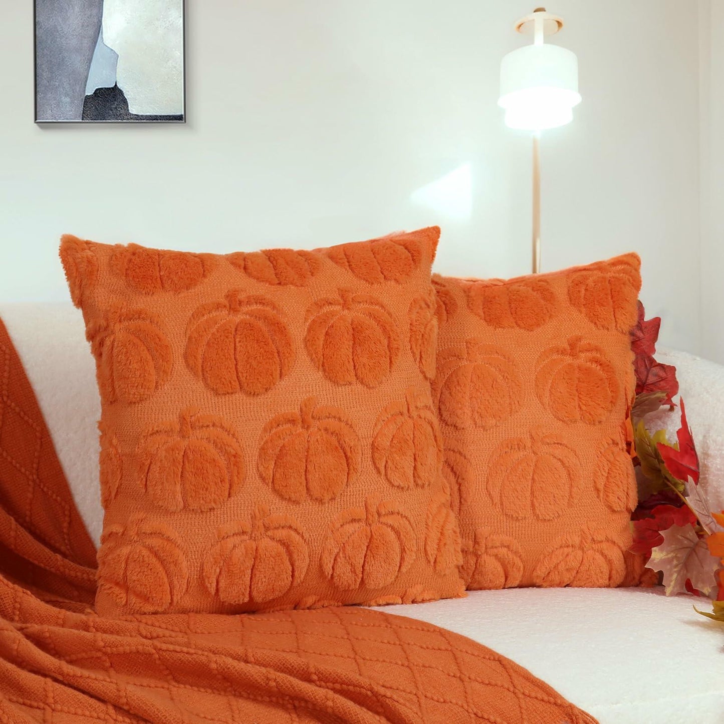 Hongsome Fall Pumpkin Decor Throw Pillow Covers 18x18in Set of 2 Orange