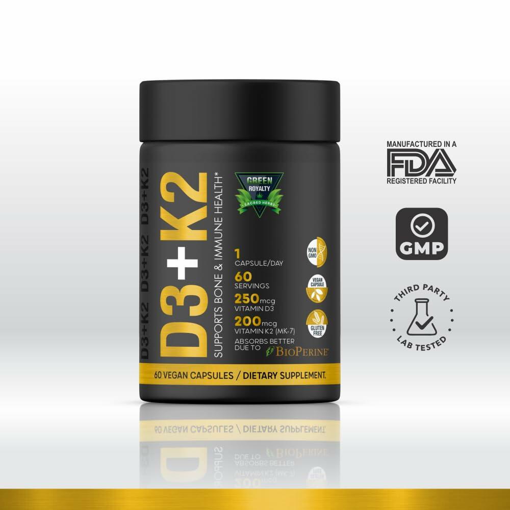 GREEN ROYALTY Vitamin D3 10000 IU + K2 200mcg Soft-Gels 60 White