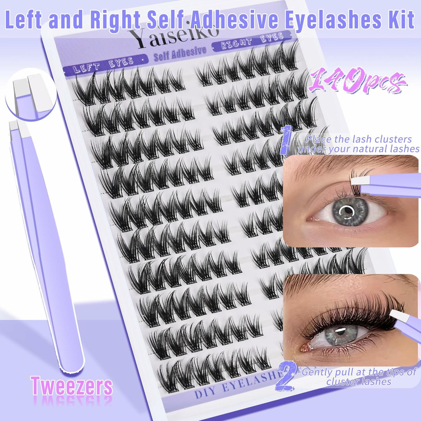 Yaiseiko Self Adhesive Lash Clusters Wispy C Curl 8-16MM 140Pcs