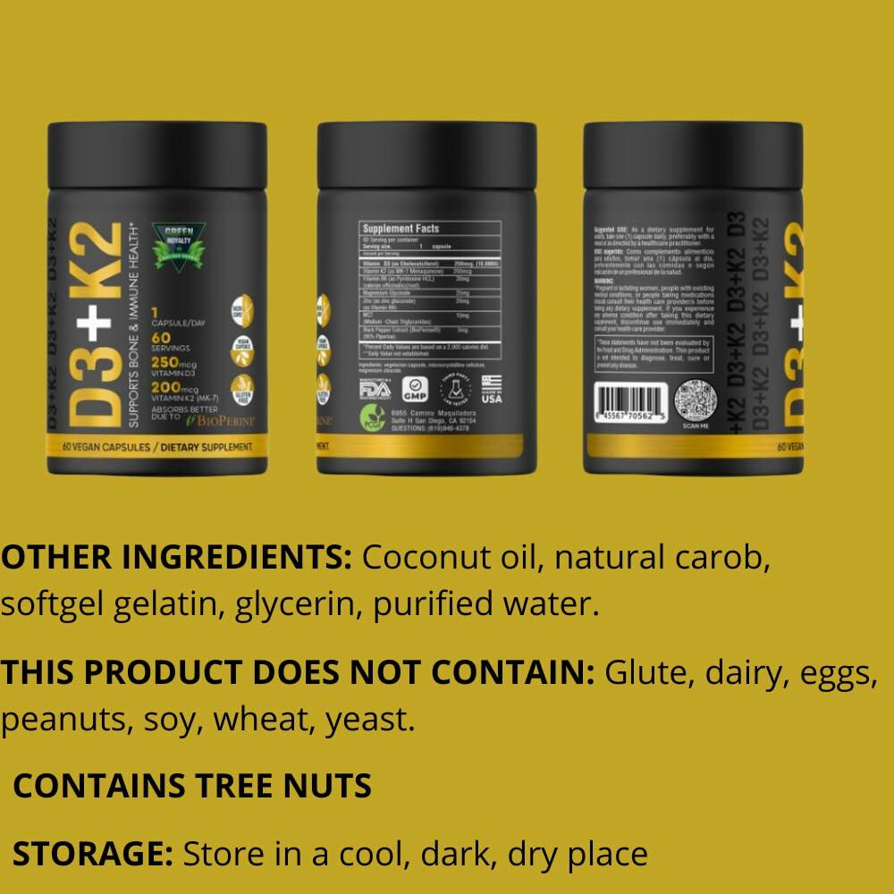 GREEN ROYALTY Vitamin D3 10000 IU + K2 200mcg Soft-Gels 60 White
