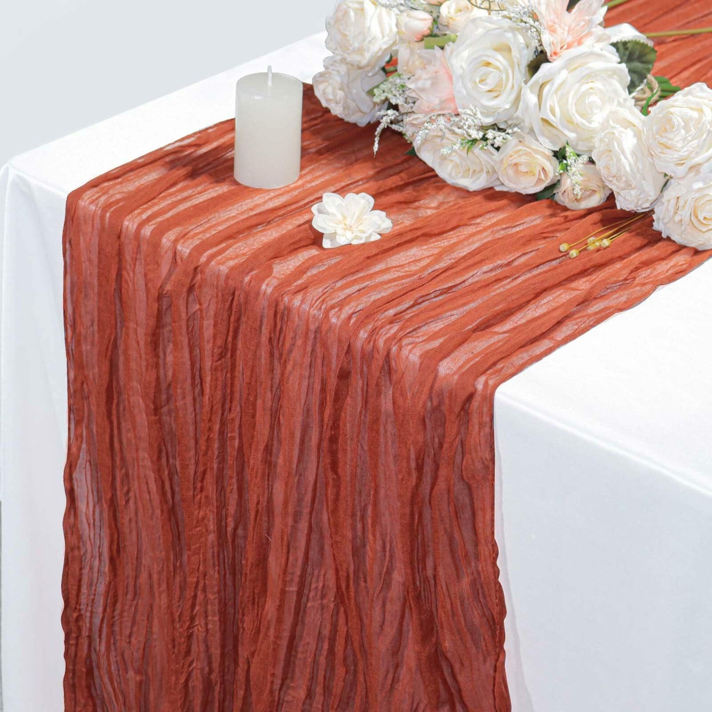 ZAGQIG Fall Table Runner Cheesecloth 10FT Boho Rustic Farmhouse Terracotta 1Pack