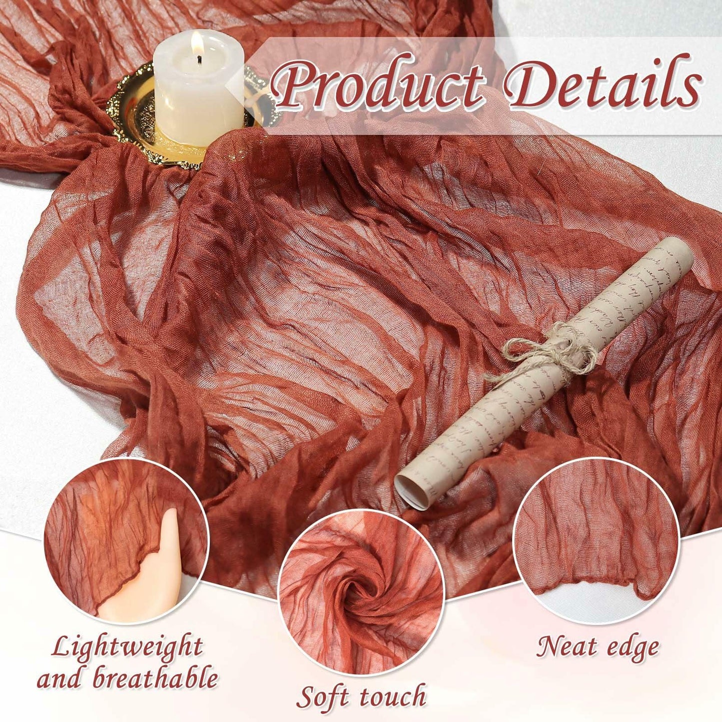 ZAGQIG Fall Table Runner Cheesecloth 10FT Boho Rustic Farmhouse Terracotta 1Pack