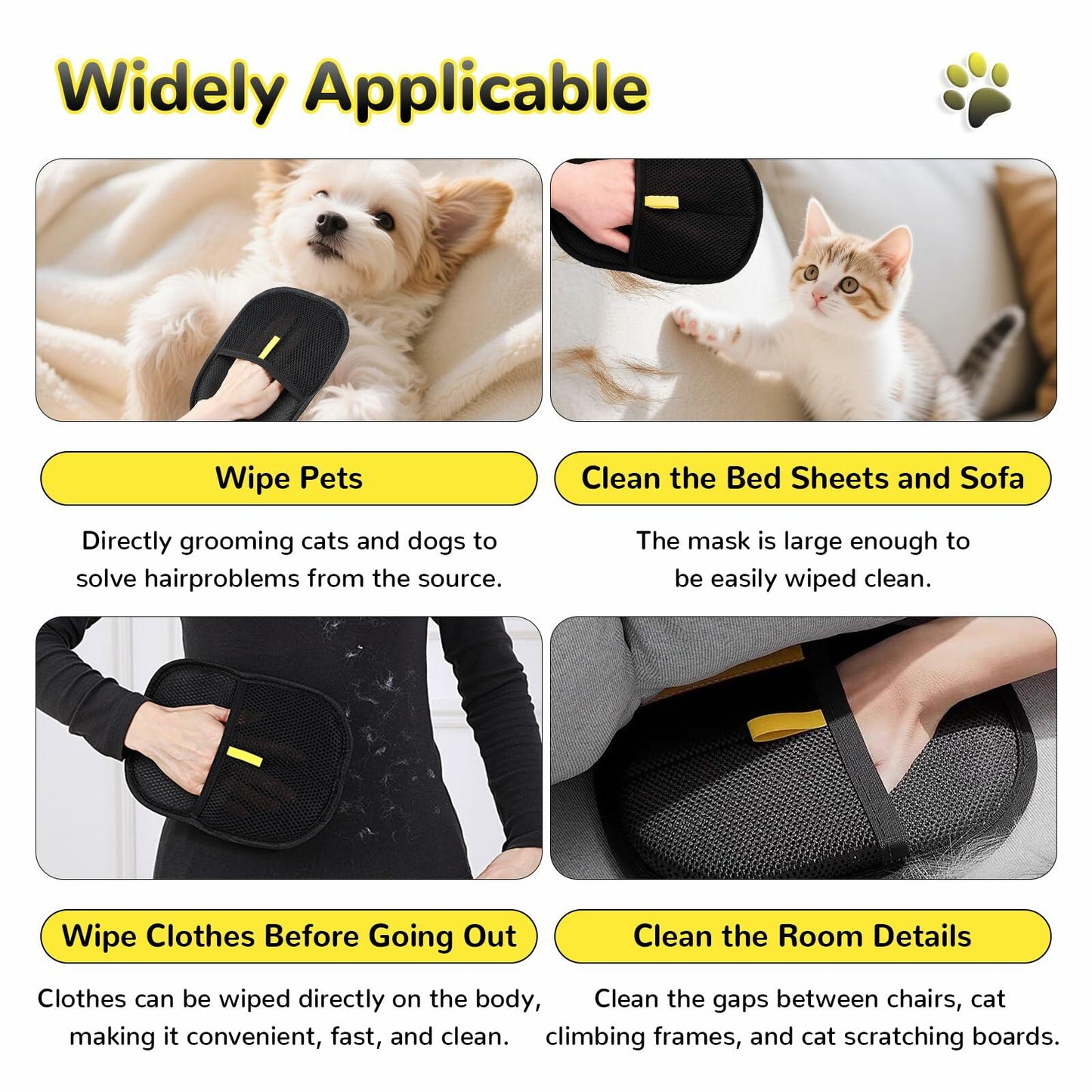 Generic Pet Hair Remover Glove 4-in-1 Brush 17in Handle Black Ergonomic Grip