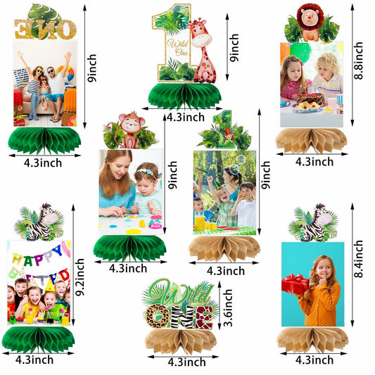 8PCS Wild One Honeycomb Jungle Safari 1st Birthday Table Centerpiece Decor
