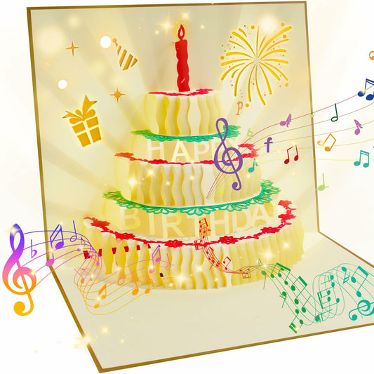 CANREVEL Birthday Card with LED Light & Music Fireworks Pop-Up Candle Gift