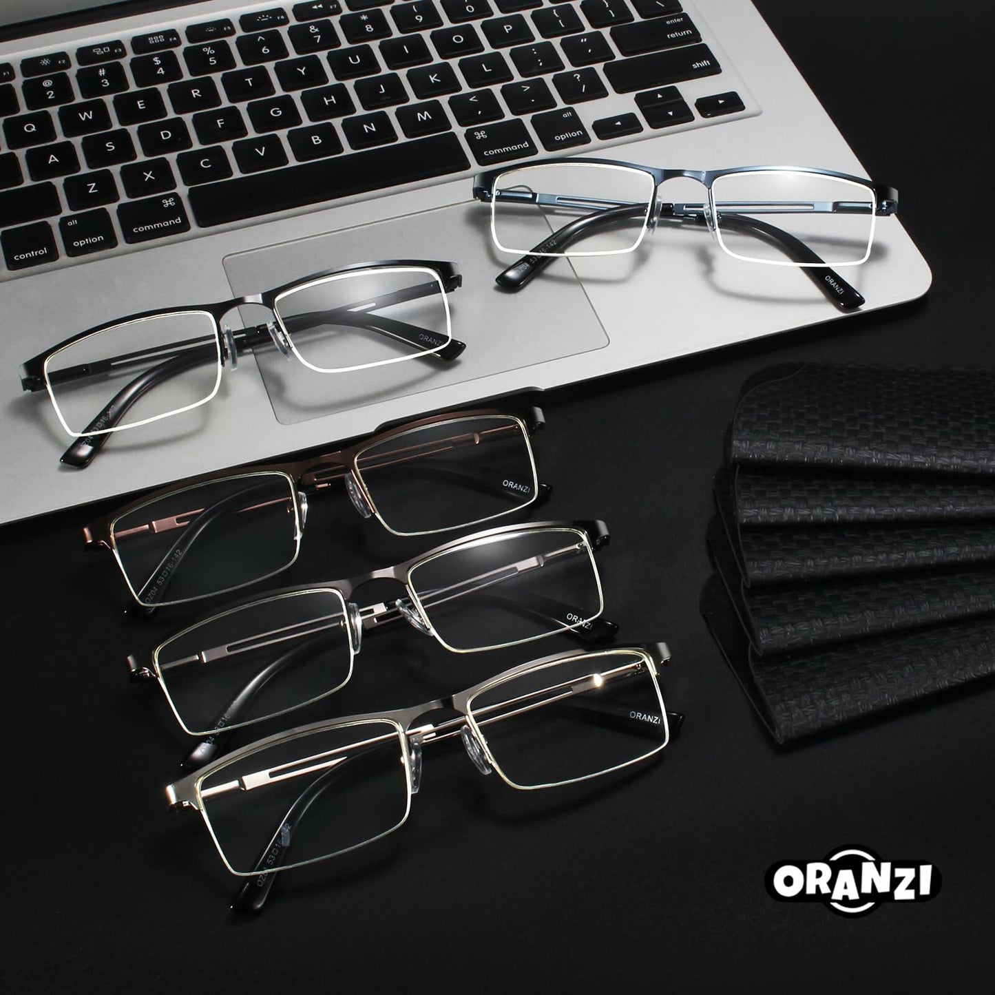 ORANZI 5-Pack Blue Light Blocking Reading Glasses, Half Metal Frame, 1.00