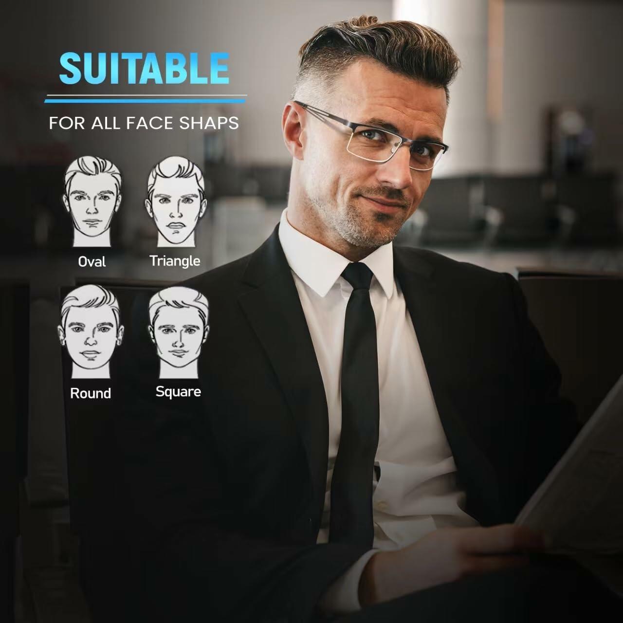 ORANZI 5-Pack Blue Light Blocking Reading Glasses, Half Metal Frame, 1.00