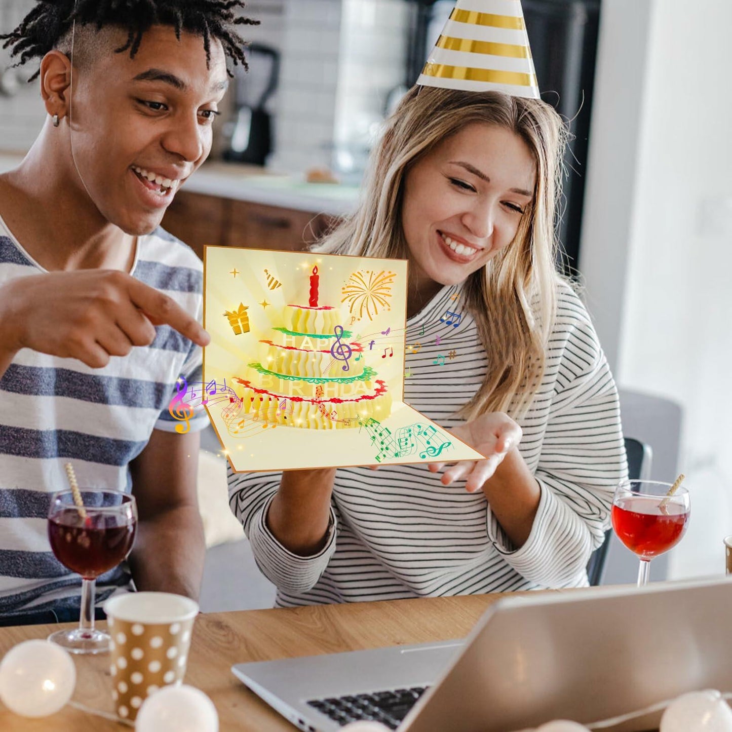 CANREVEL Birthday Card with LED Light & Music Fireworks Pop-Up Candle Gift