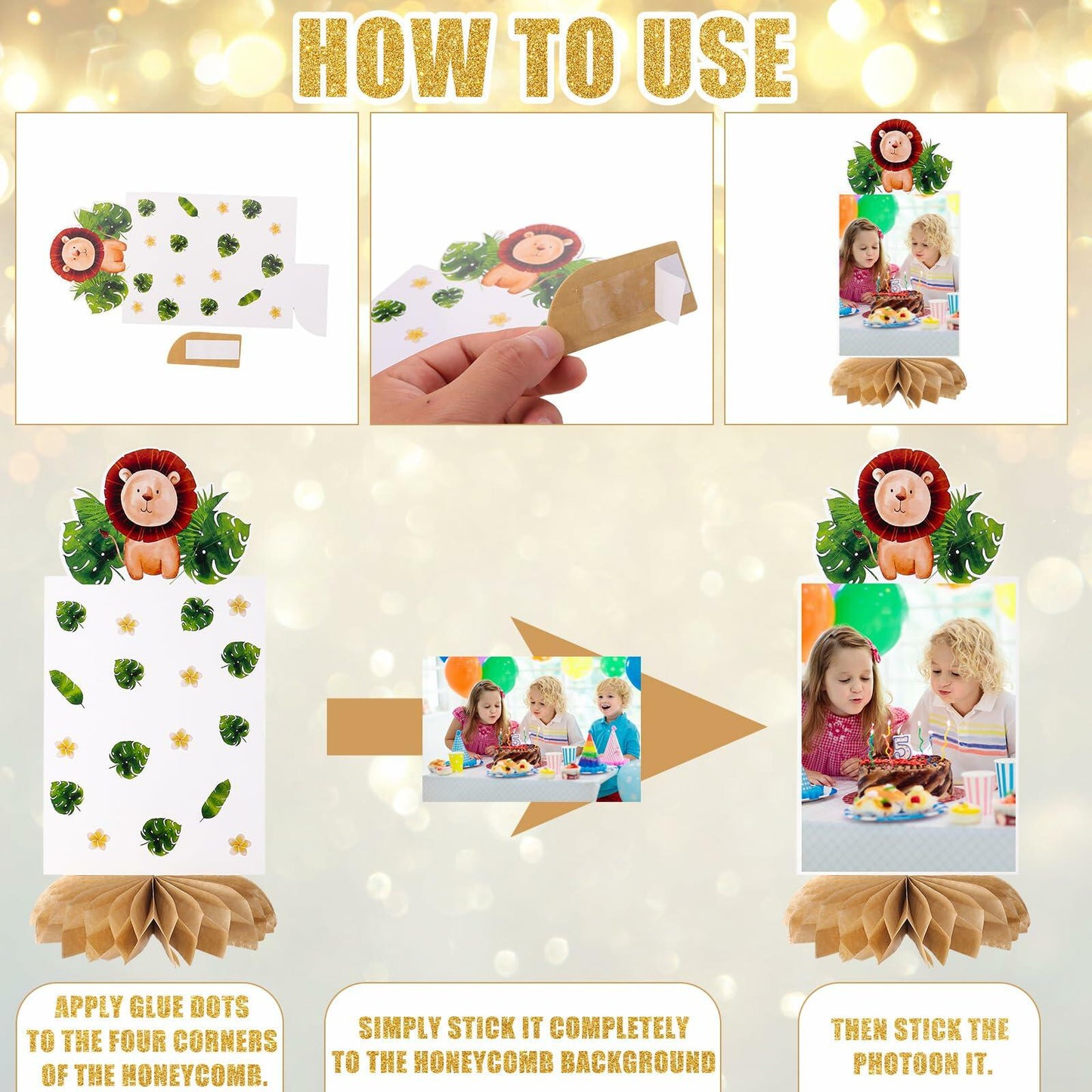 8PCS Wild One Honeycomb Jungle Safari 1st Birthday Table Centerpiece Decor