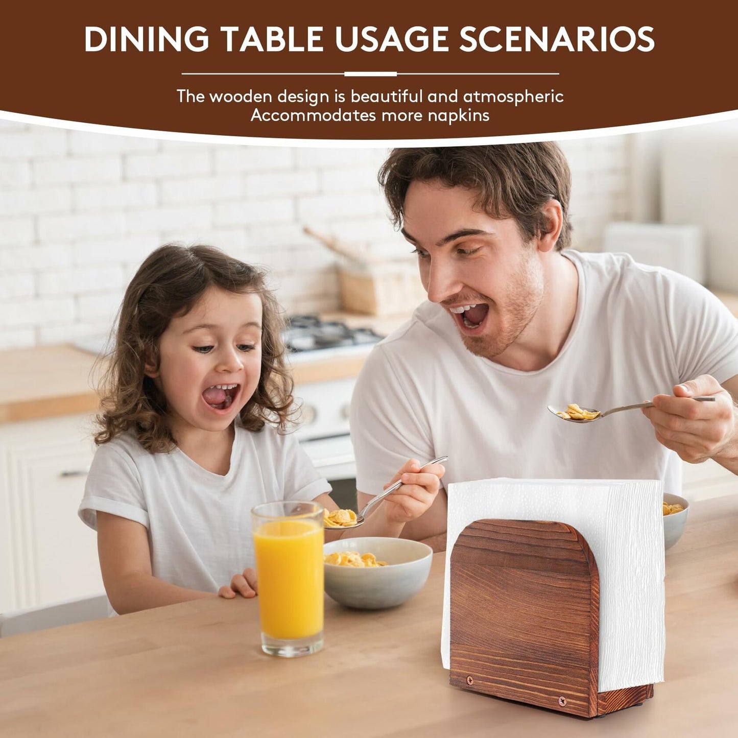 DEBETOOL Upright Wooden Napkin Holder Natural Rustic Tabletop Kitchen Decor