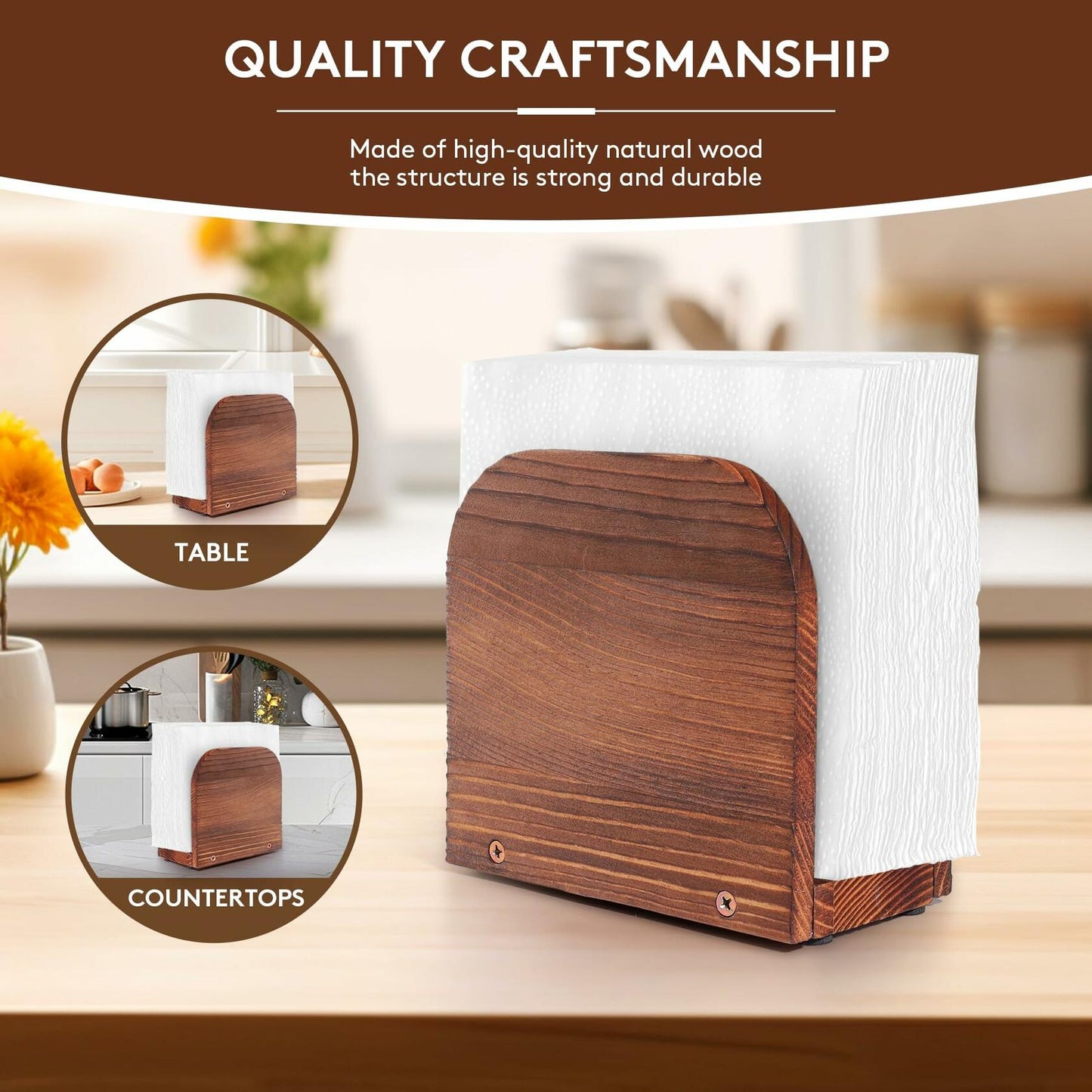 DEBETOOL Upright Wooden Napkin Holder Natural Rustic Tabletop Kitchen Decor