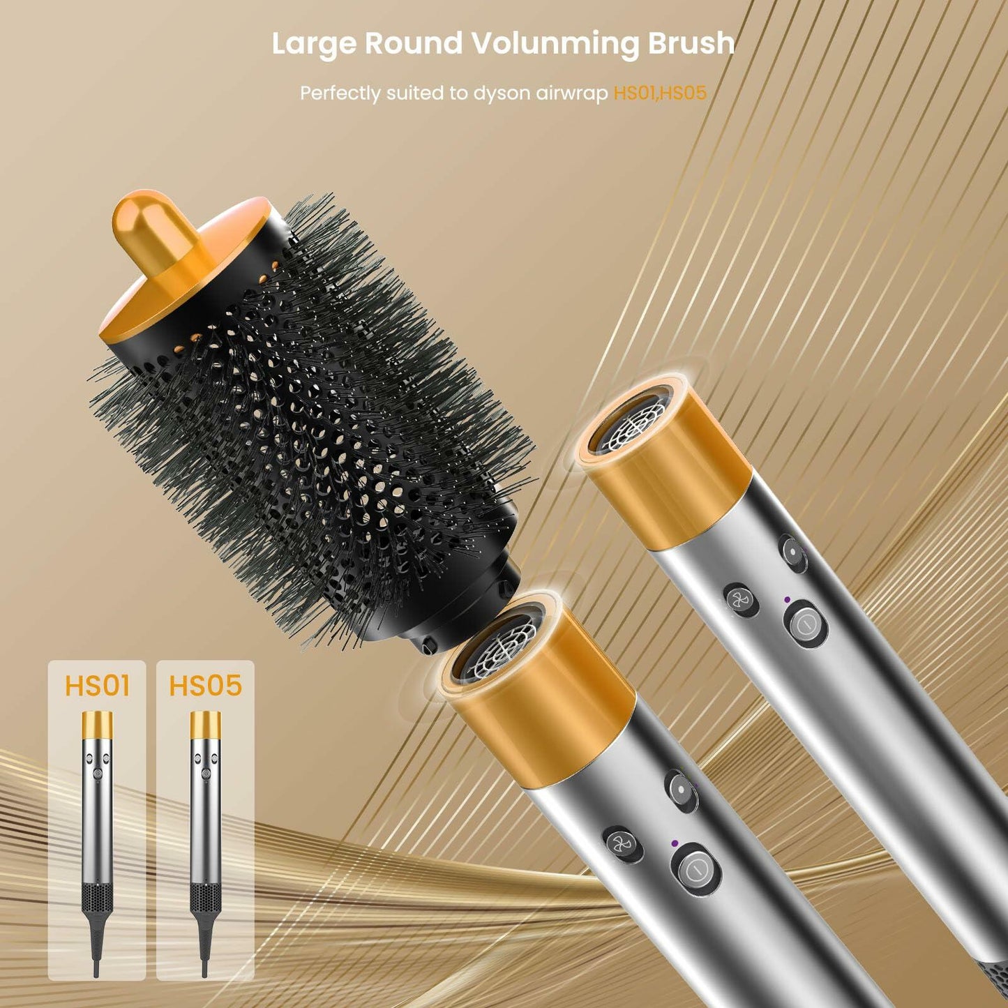 AIRUISH Large Round Volumizing Brush for Dyson Airwrap Accessories Gold