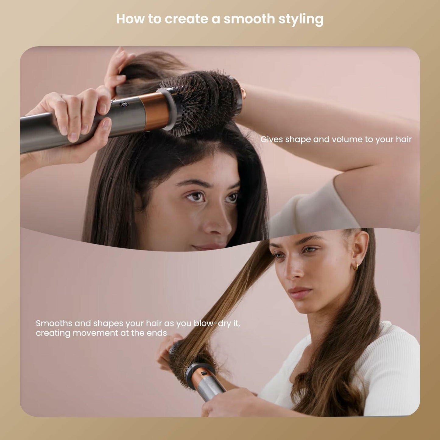 AIRUISH Large Round Volumizing Brush for Dyson Airwrap Accessories Gold