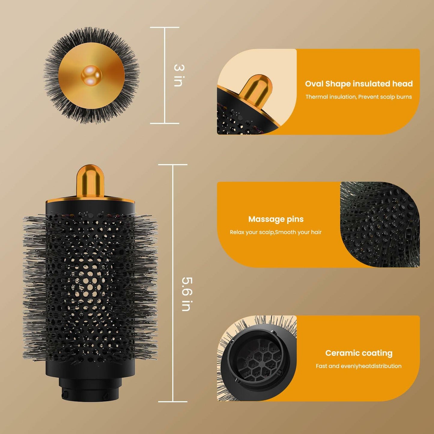 AIRUISH Large Round Volumizing Brush for Dyson Airwrap Accessories Gold