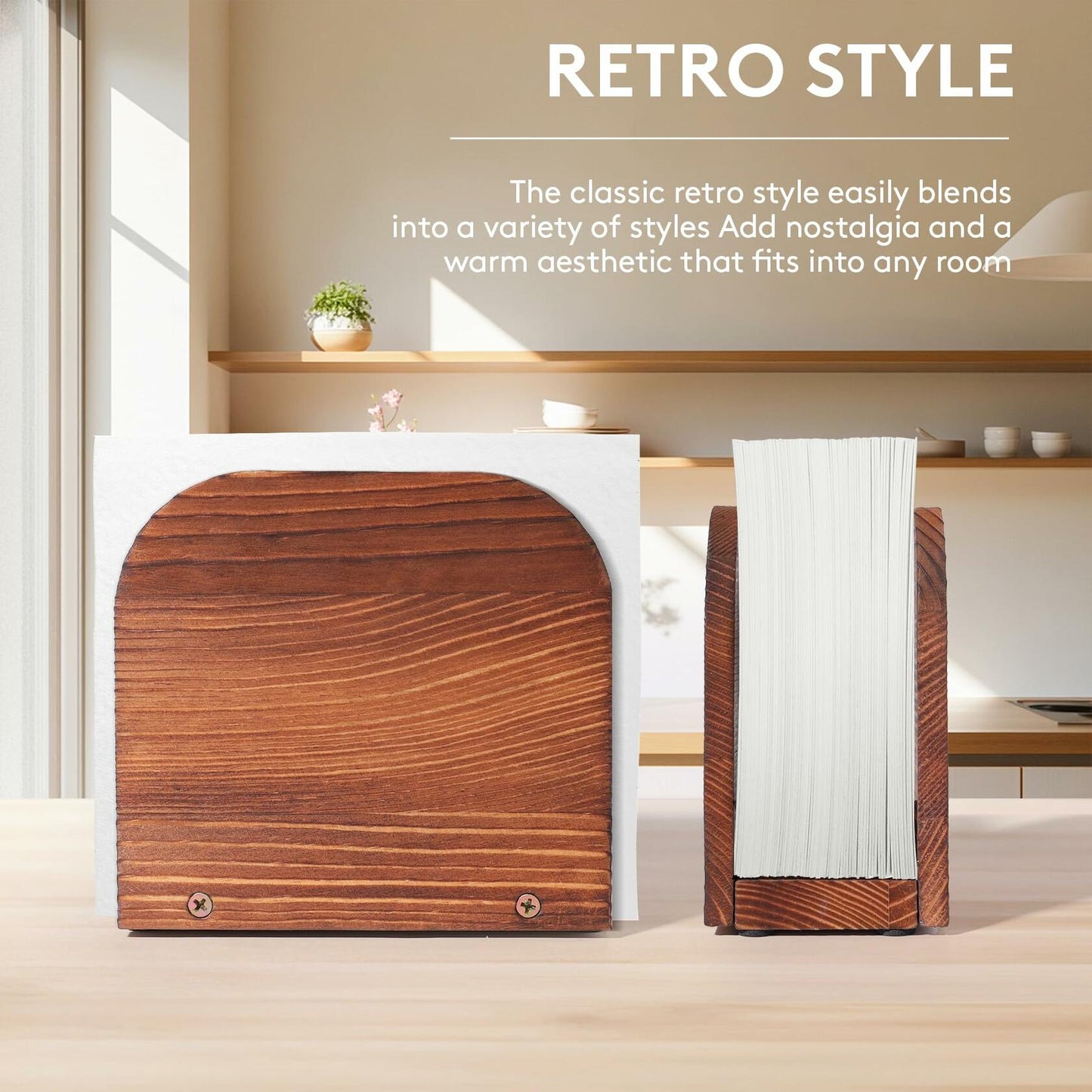 DEBETOOL Upright Wooden Napkin Holder Natural Rustic Tabletop Kitchen Decor