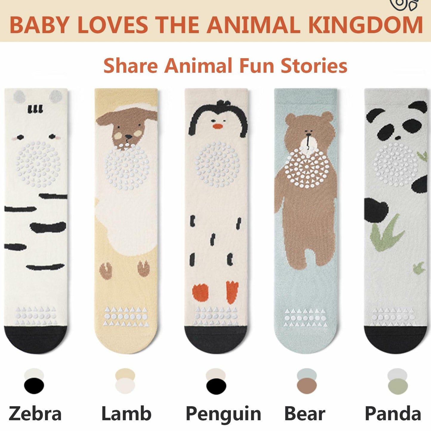 ISANPAN Baby Crawling Socks – Non-Slip Knee High, Animal Design, 1–3Y