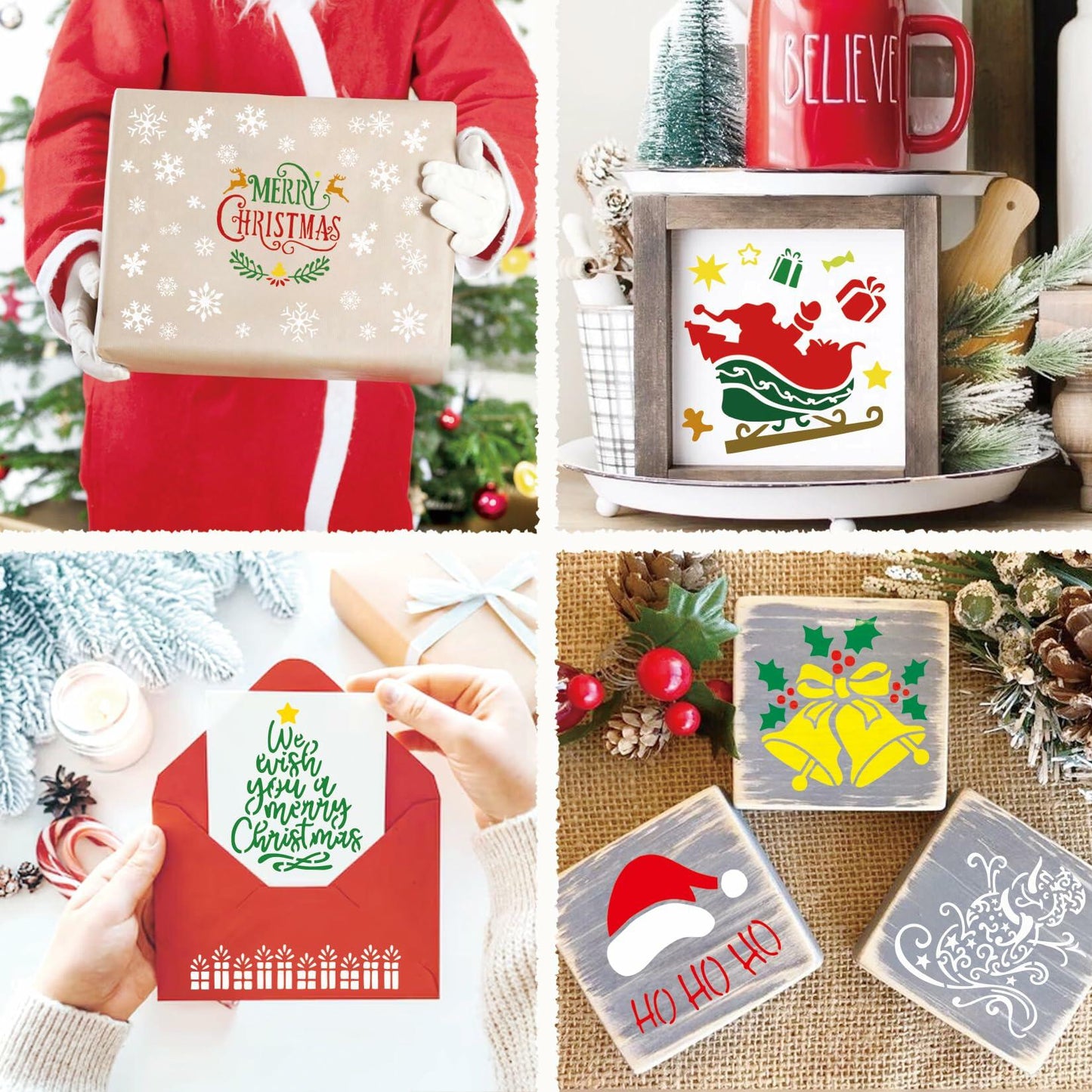 Christmas Craft Stencil Reusable Holiday Winter Painting Wood Glass