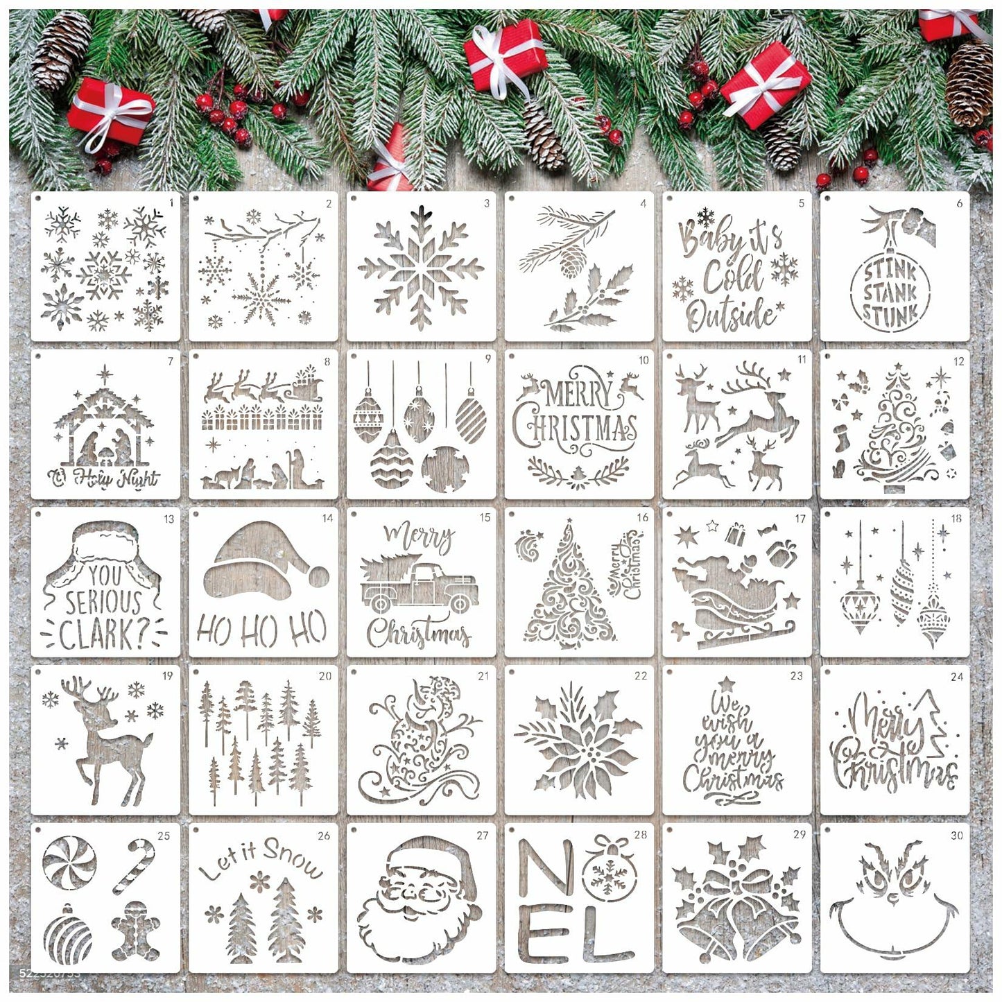 Christmas Craft Stencil Reusable Holiday Winter Painting Wood Glass
