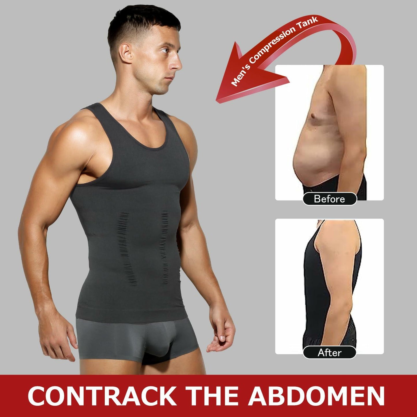 Casey Kevin Men’s Compression Shirt – Sleeveless Body Shaper, Large Grey