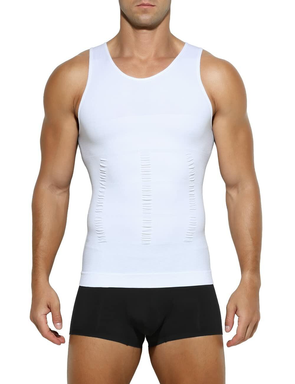 Casey Kevin Men’s Sleeveless Compression Shirt – White XL Body Shaper