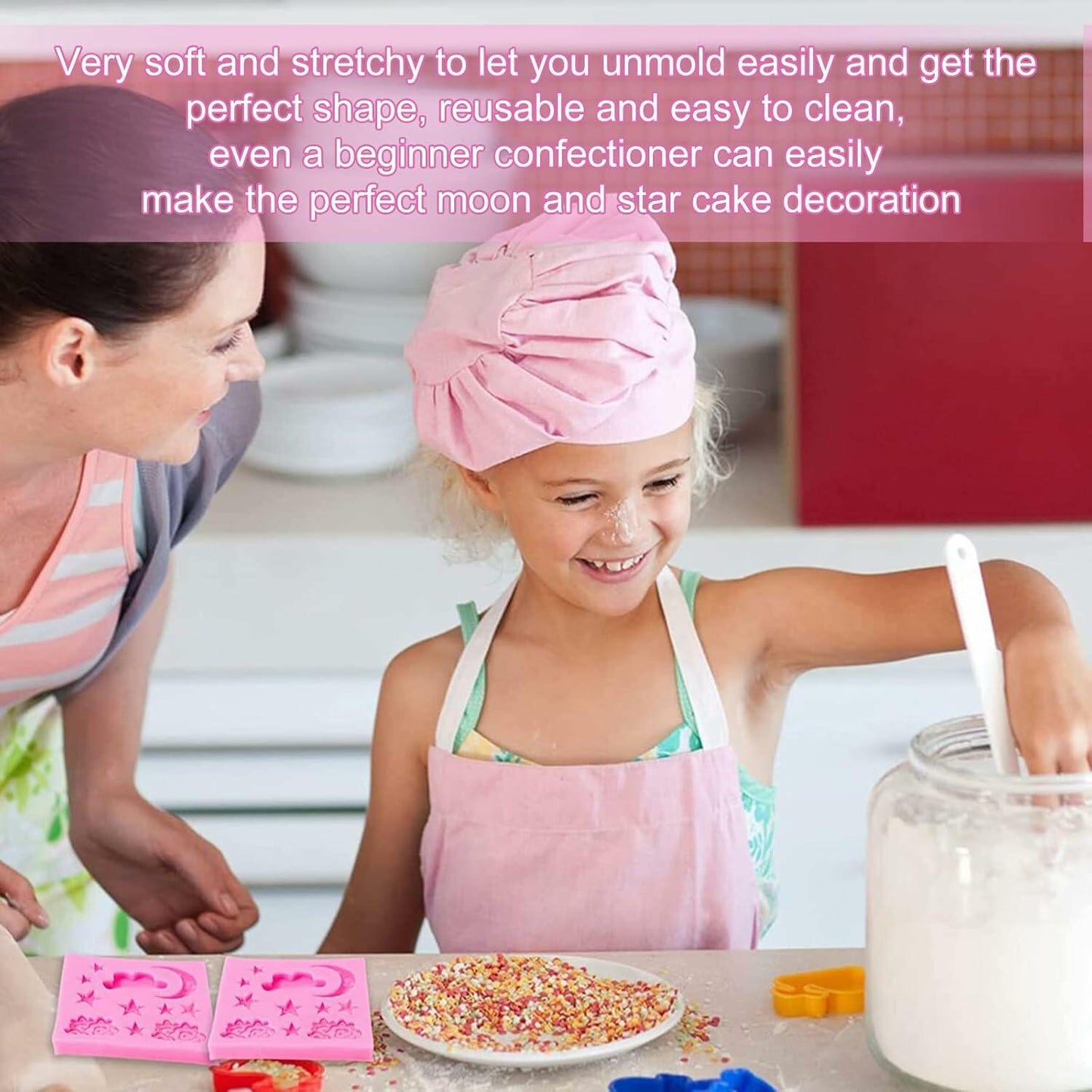 Star Moon Clouds Silicone Fondant Mold DIY Candy Chocolate Baking Pink