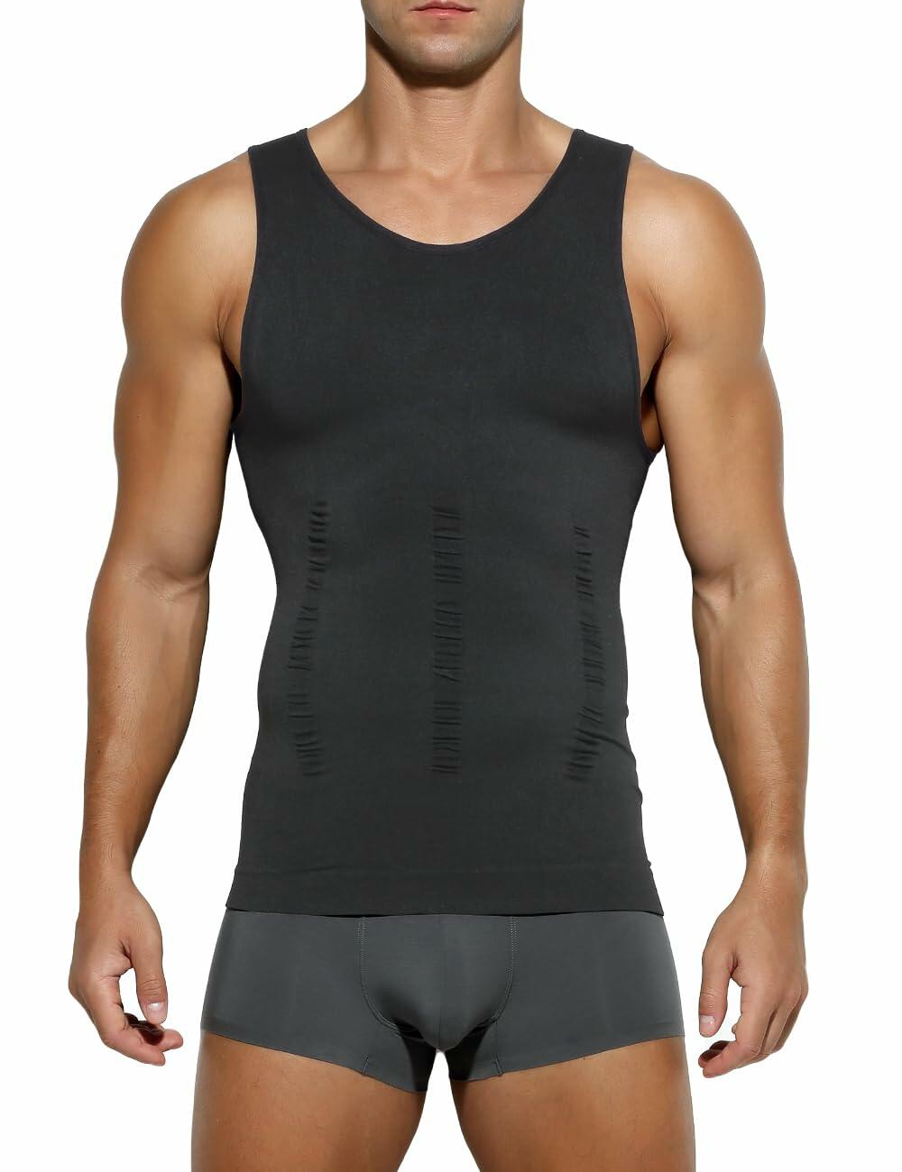 Casey Kevin Men’s Compression Shirt – Sleeveless Body Shaper, Large Grey