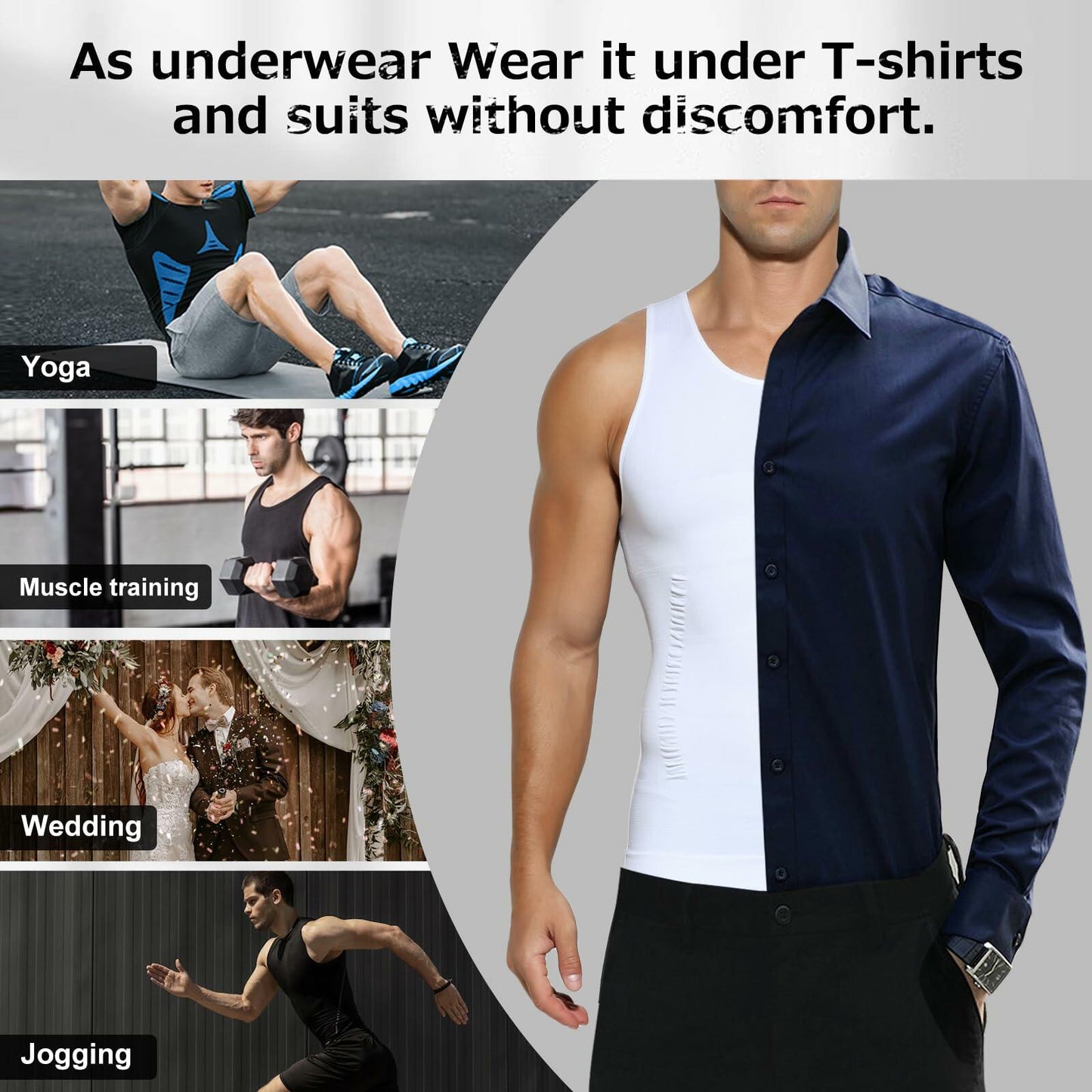 Casey Kevin Men’s Sleeveless Compression Shirt – White XL Body Shaper