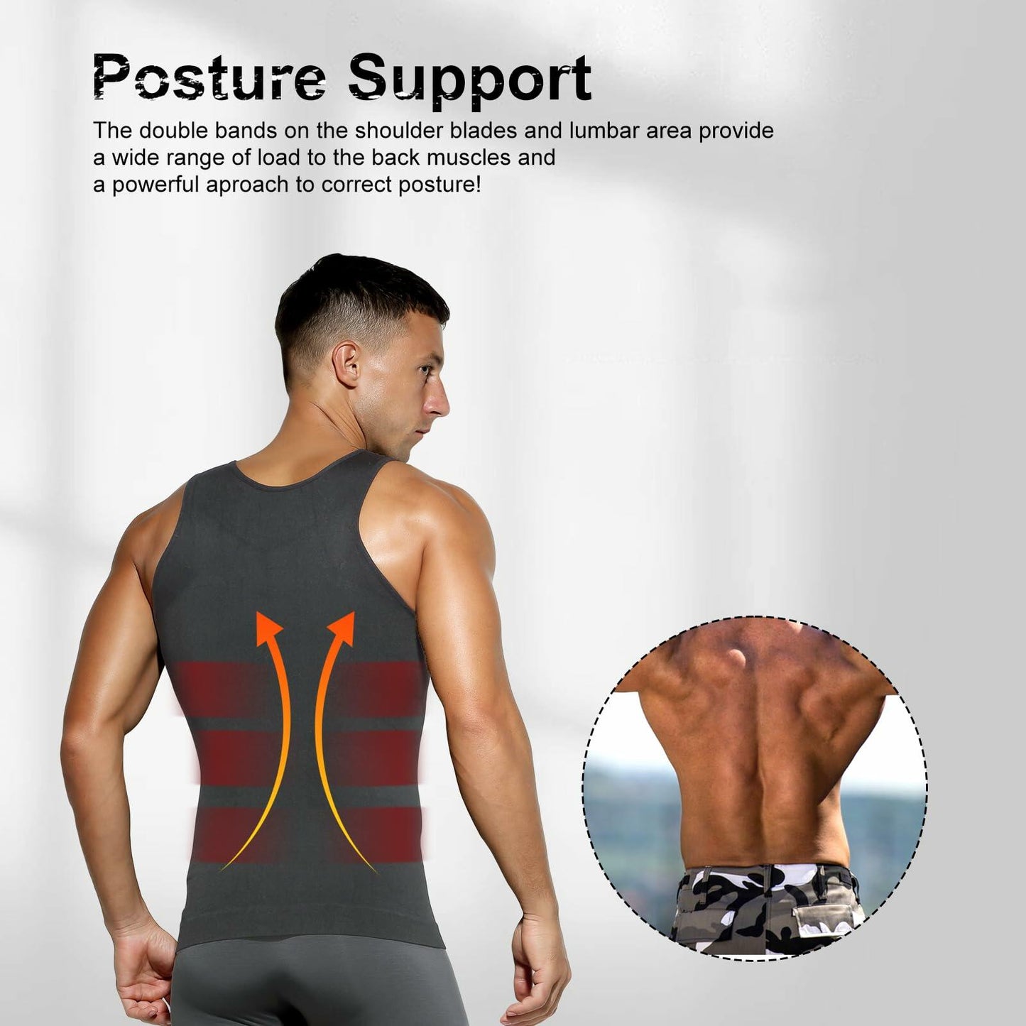 Casey Kevin Men’s Compression Shirt – Sleeveless Body Shaper, Large Grey