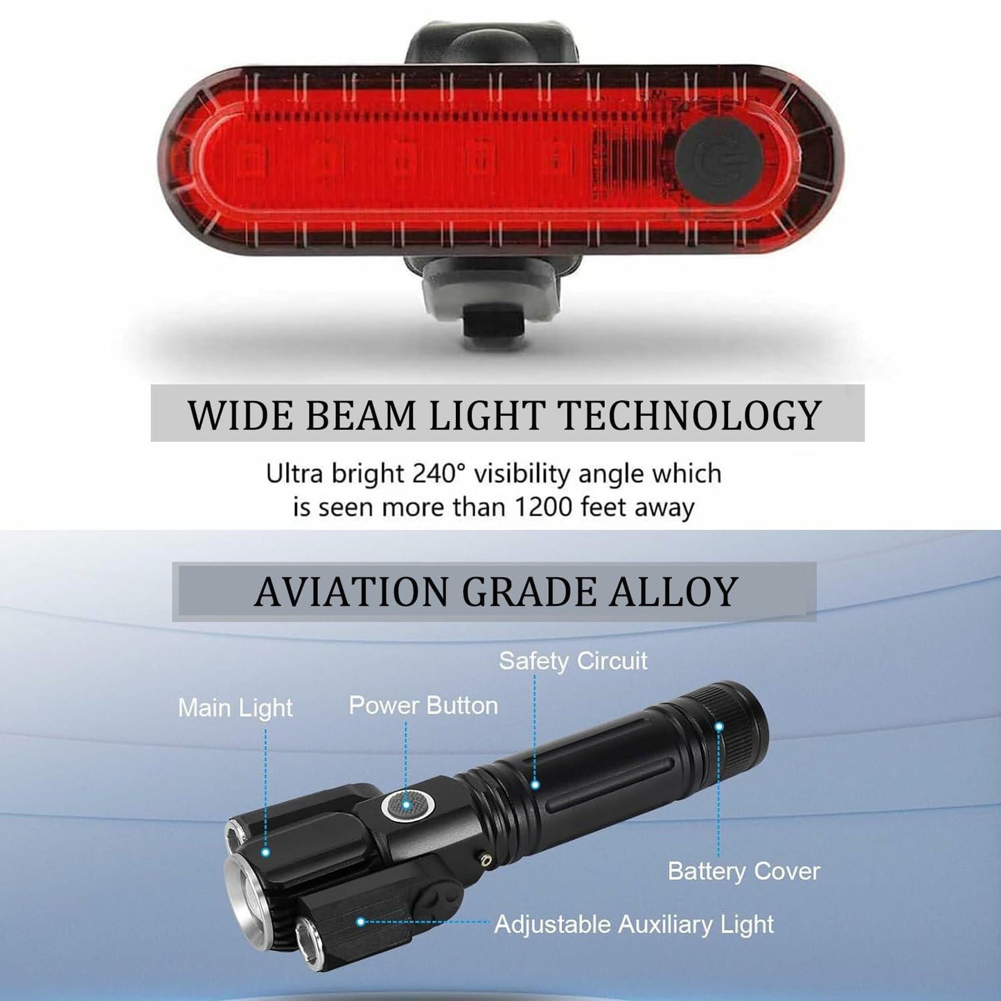 Funeedn Bike Light Set 5000LM – Front & Rear, USB, Waterproof, Black