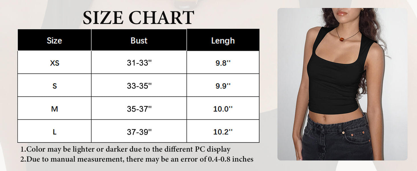 Mizoci Women’s Square Neck Crop Tank Top Sleeveless Going Out Black Small