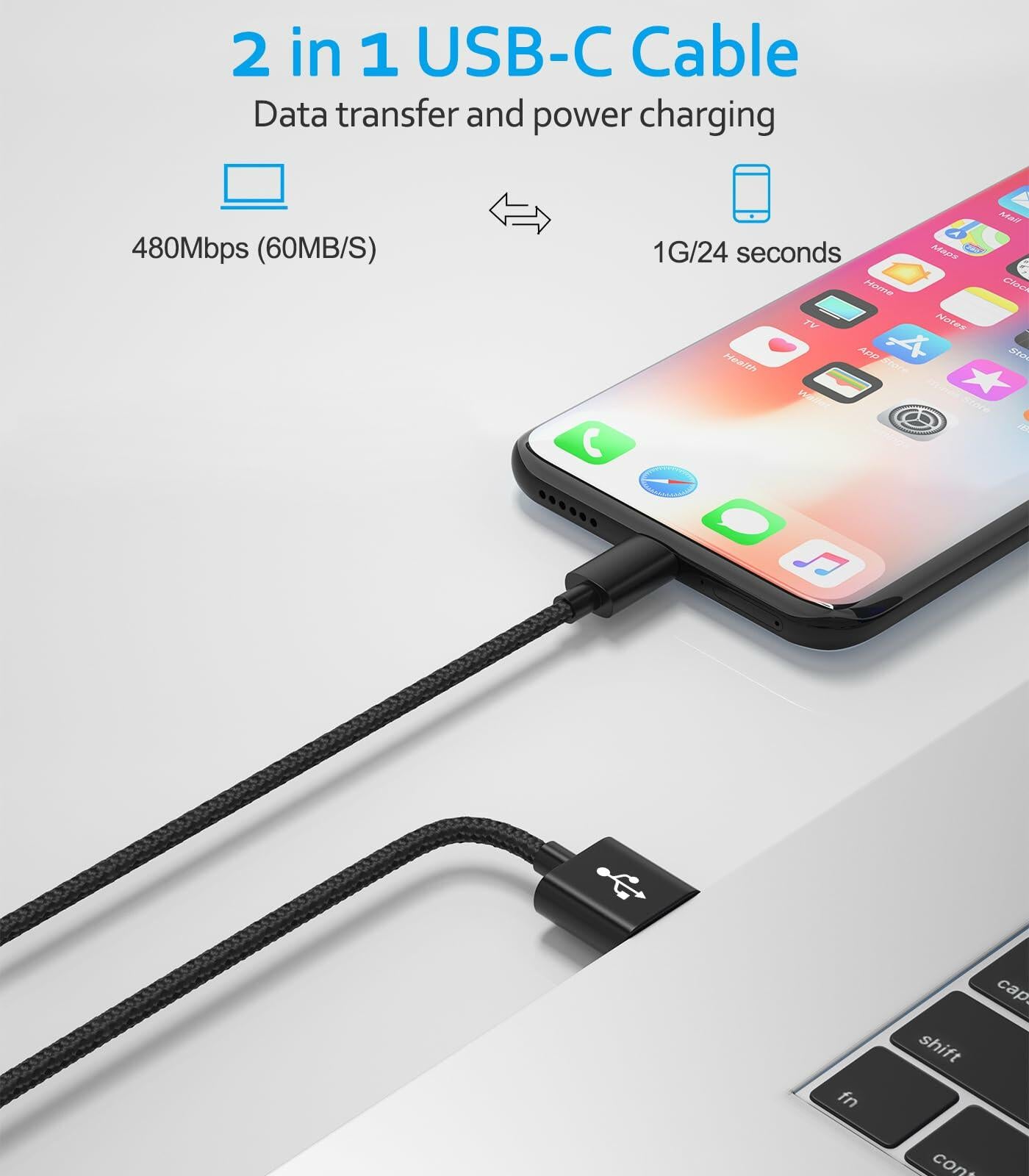 USB-C Charging Cable Short Cord for iPhone 15 Pro Max iPad MacBook