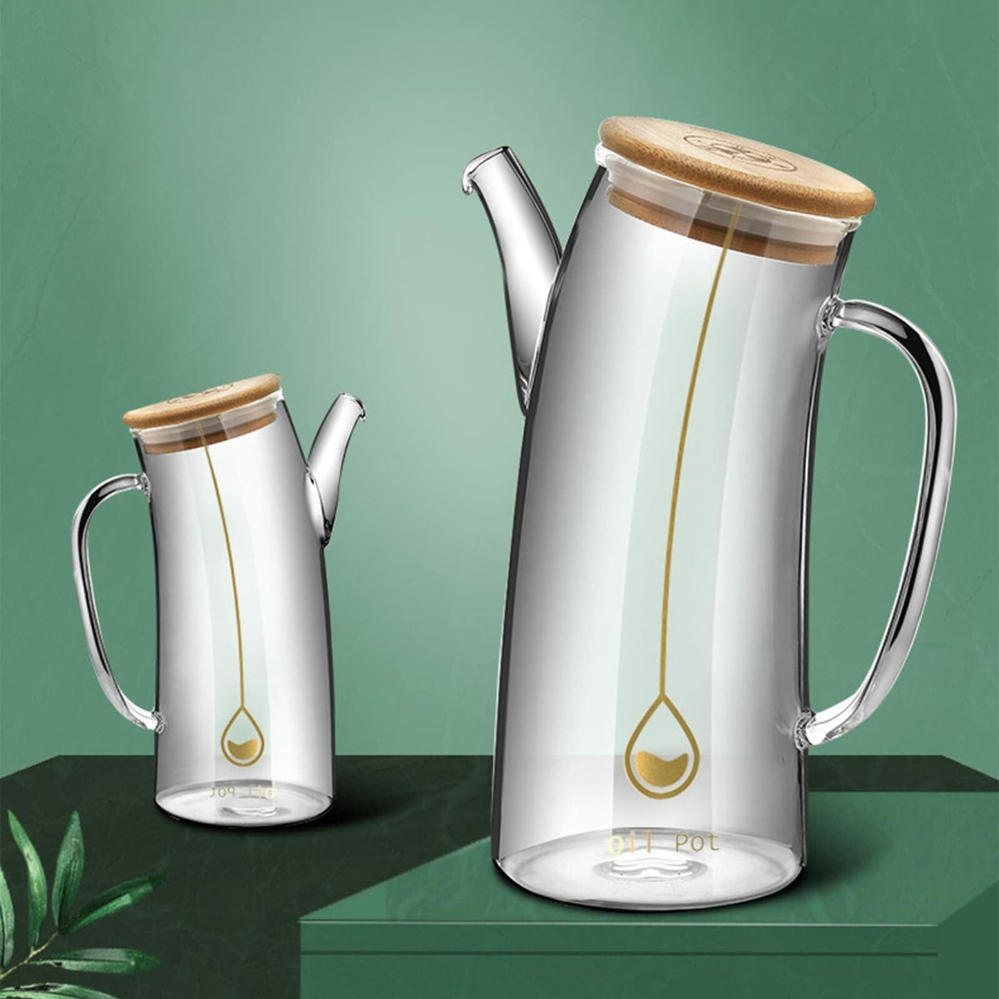 TOPIUNS Olive Oil Dispenser – Glass Pour Bottle with Bamboo Lid, 750ML