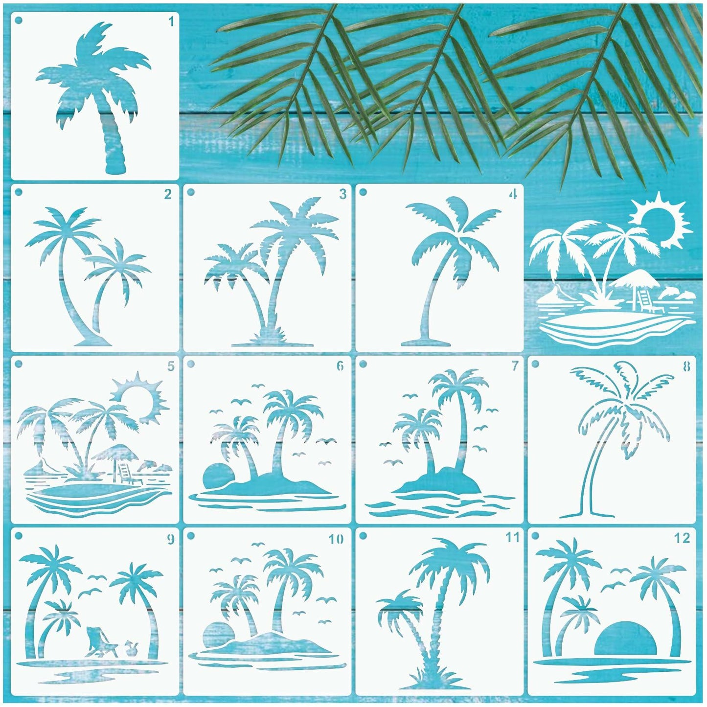 Palm Tree Stencils for Painting Reusable Tropical Beach Wall Craft 12pcs