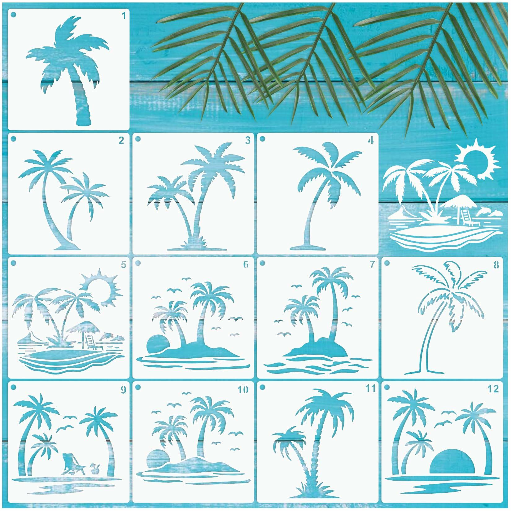 Palm Tree Stencils for Painting Reusable Tropical Beach Wall Craft 12pcs