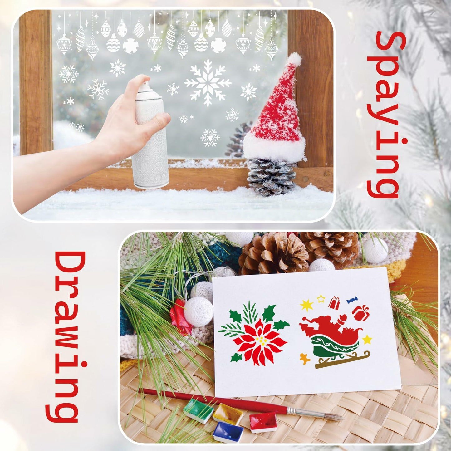 Christmas Craft Stencil Reusable Holiday Winter Painting Wood Glass