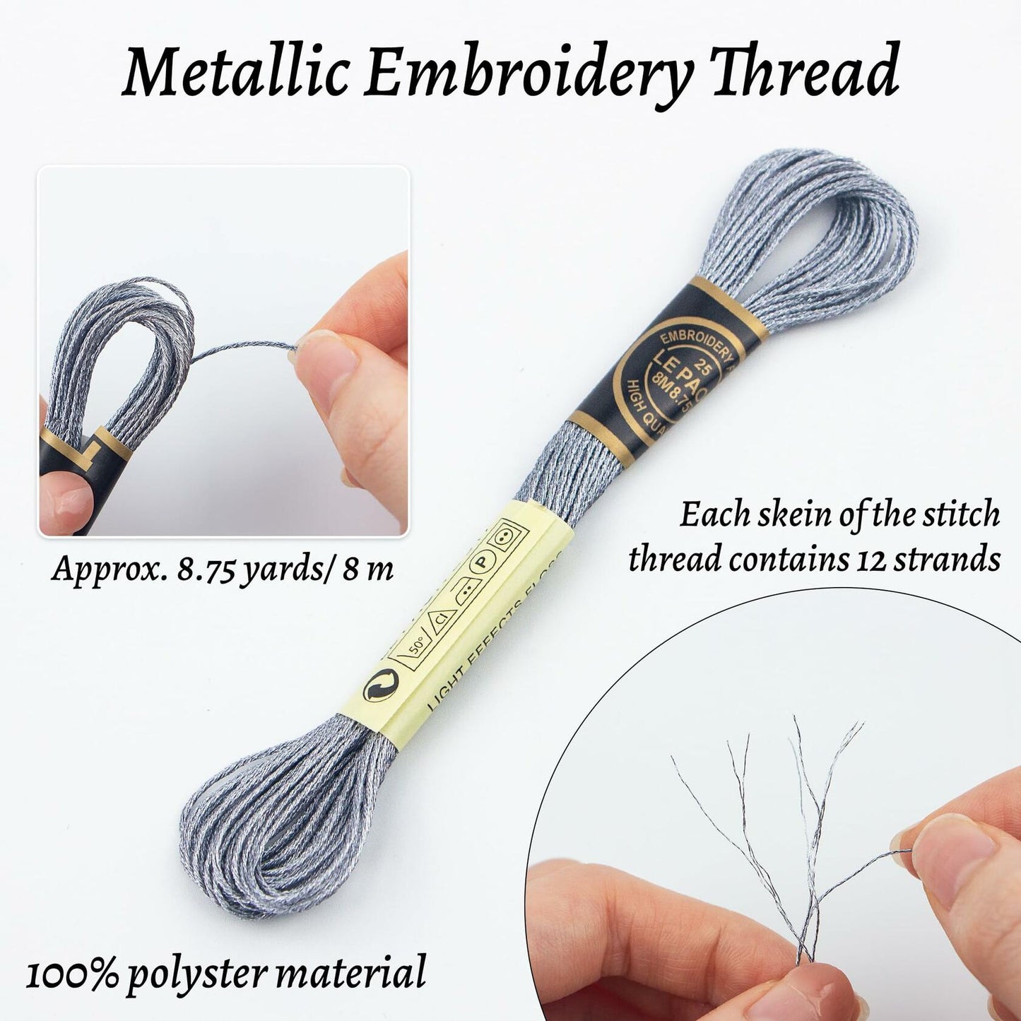 6 Skeins Metallic Grey Embroidery Thread Floss for Cross-Stitch Handcraft