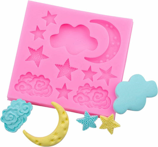 Star Moon Clouds Silicone Fondant Mold DIY Candy Chocolate Baking Pink